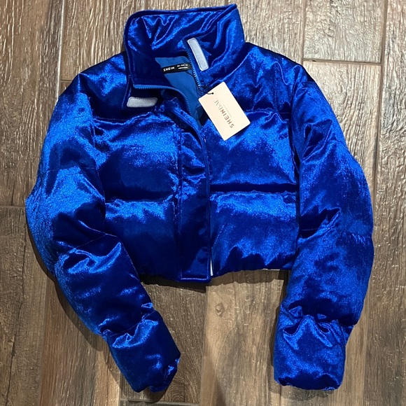 SHEIN Jackets & Blazers - SHEIN Shiny Blue Puffer Jacket